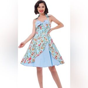 Ibtom Floral Floral Vintage Look Halter Dress in Blue size 2X